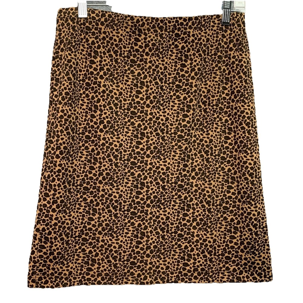 Vtg‎ Casual Corner Annex Pull On Pencil Skirt M Brown Leopard Print Jersey Knit